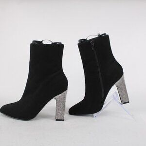 Kayleen Boots Sz 7.5 Black Rhinestone Heel Ankle Man Made Materials 4" Boots